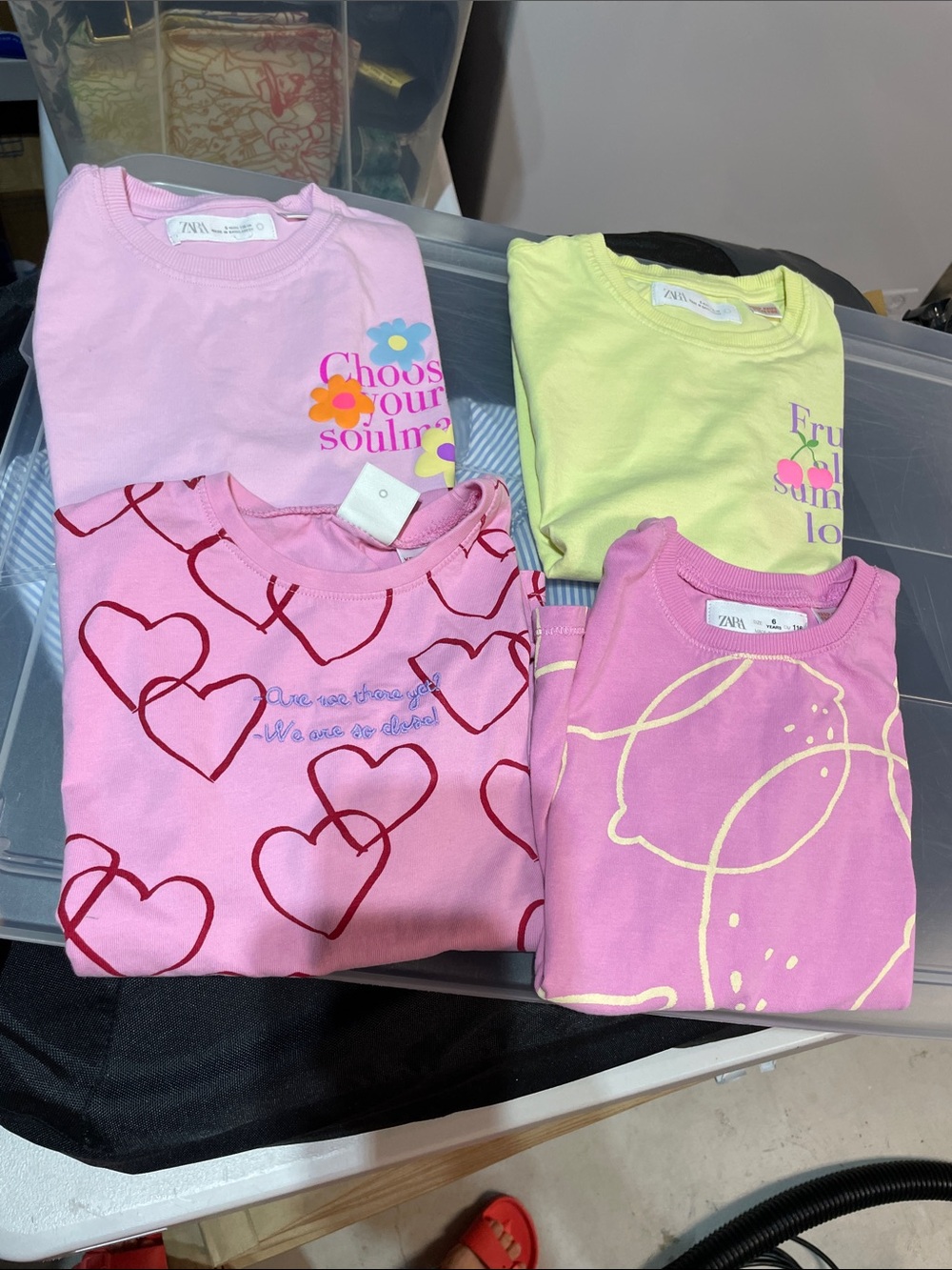 ZARA Girls Pink & Light Yellow Graphic Short Sleeve Tops - 4-Pack